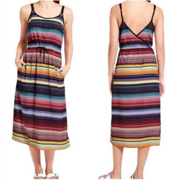 Athleta Havana Rainbow Striped Drawstring Tank Athleisure Quick Dry Dress✨️sz S - Picture 3 of 10